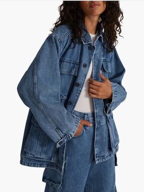 Favorite Daughter Medium Blue Denim Cargo Jacket BNWOT